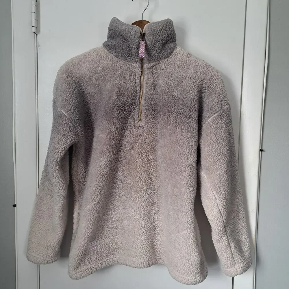 Simply Southern Ombre Sherpa 1/4 Zip Pullover Jacket Gray Women's Medium